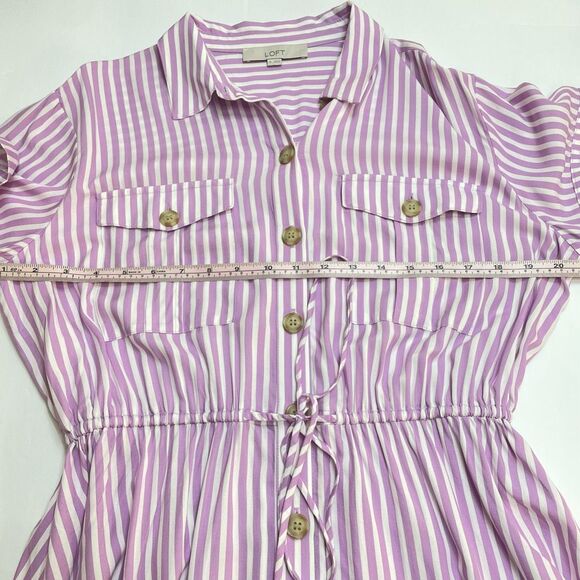Loft Striped Mini Pocket Shirtdress Purple Size Medium - Picture 7 of 12